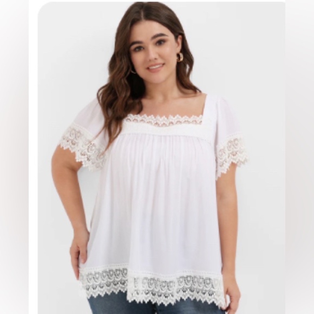 BloomChic White Embellished Flutter Sleeve Tunic